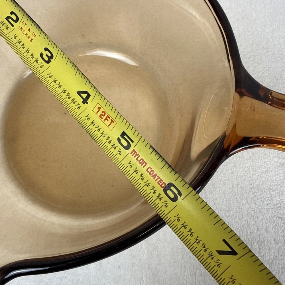 Vision Corning Ware USA 1L Amber Sauce Pan Pot w/Pour Spout & Pyrex Lid VTG